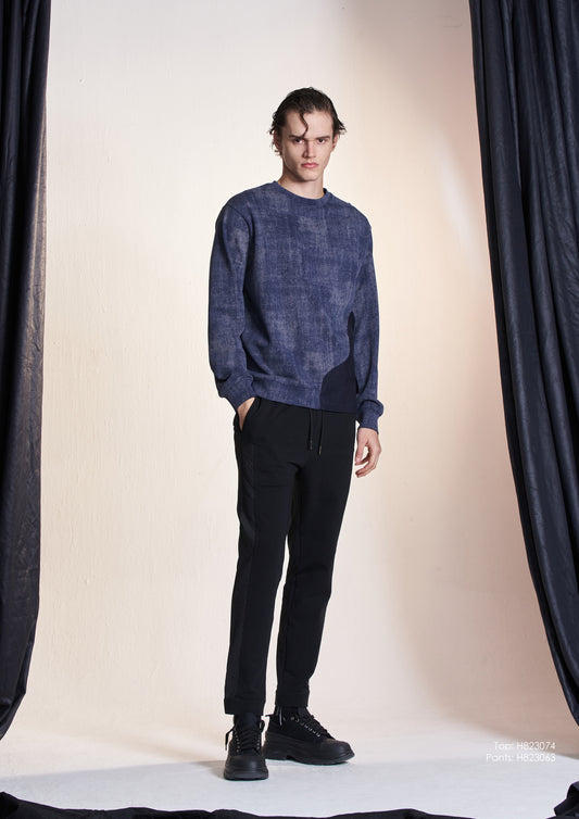 Batik Knit Sweatshirt With Denim Contrast