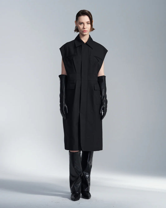 Wide Shoulder Sleeveless Shirt Dress