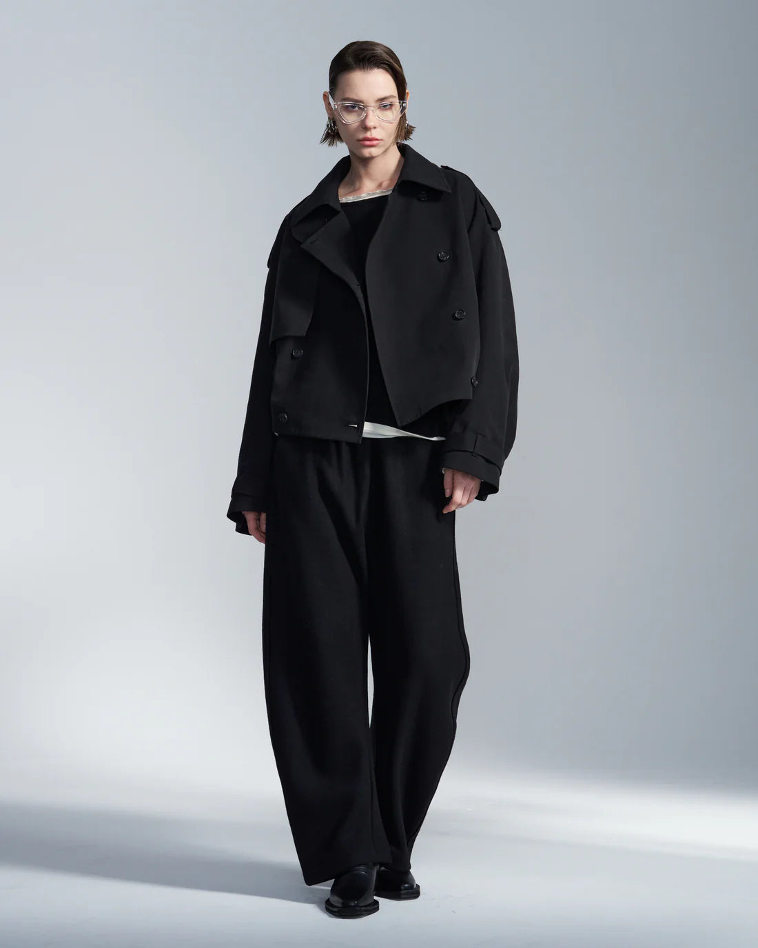 Loose Fit Cropped Trench Coat