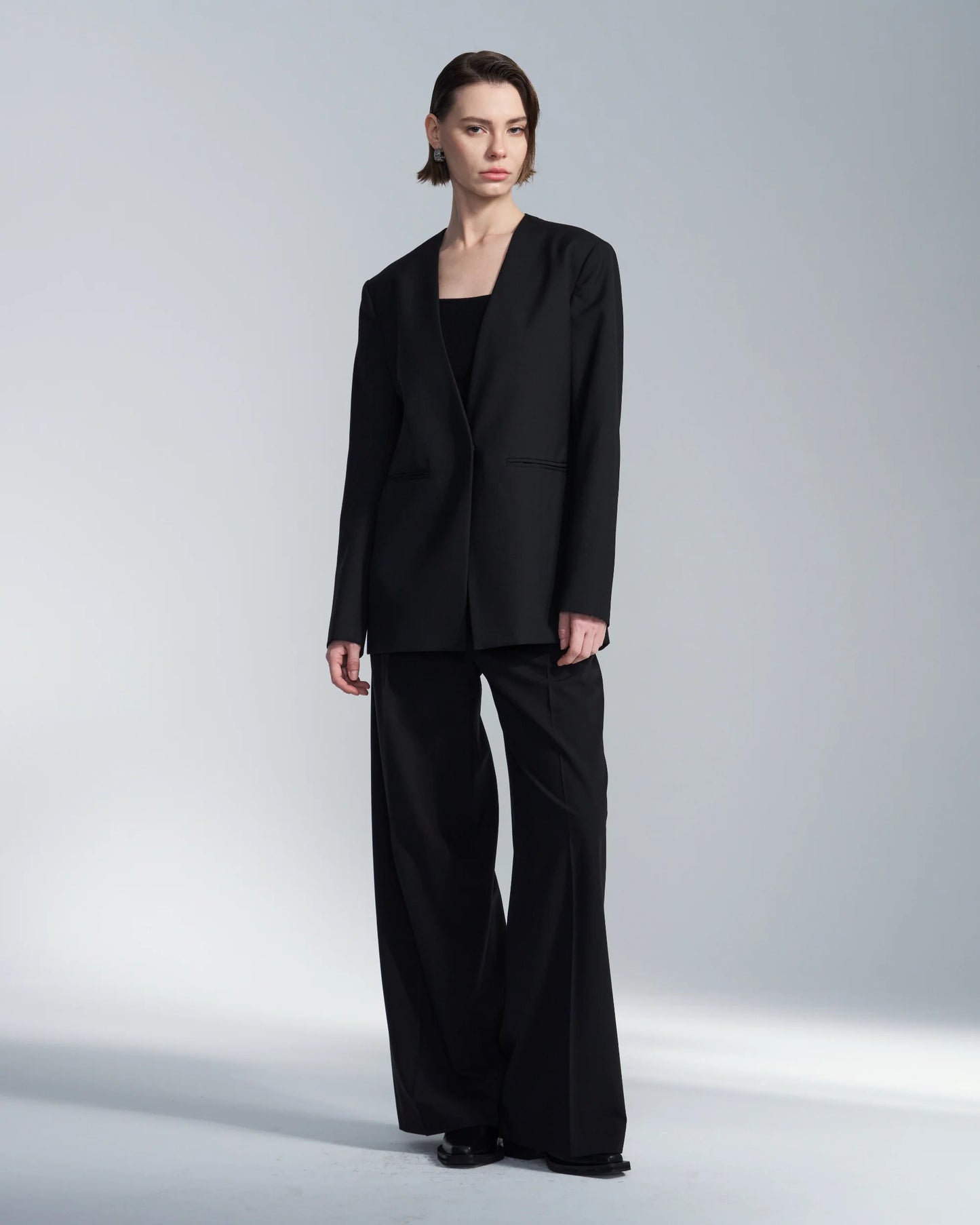 No Lapel Wool Blazer