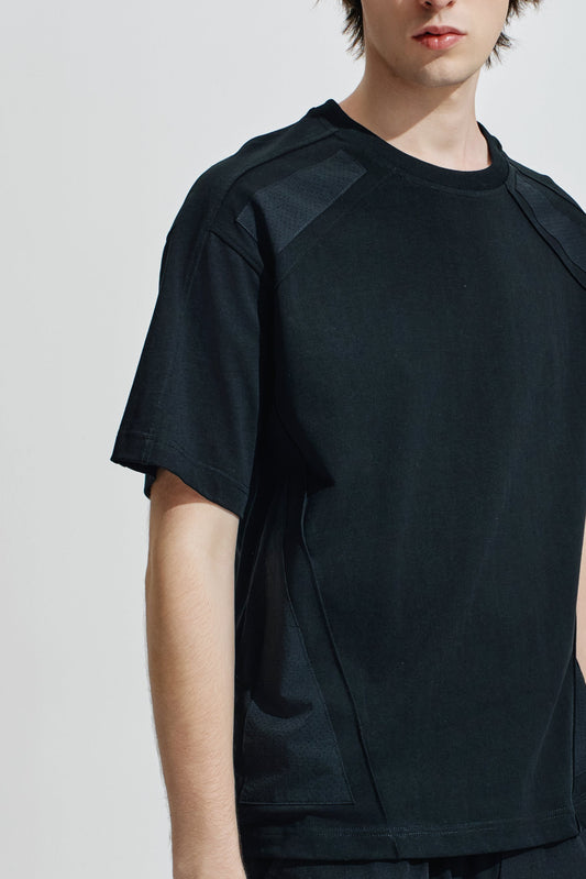 Tee With Perforated Nylon Patchwork