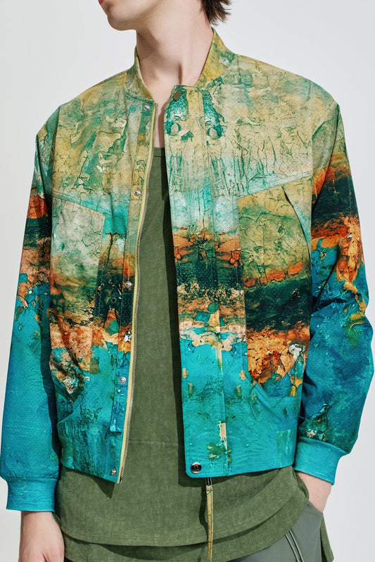 Rust Digital Print Bomber Jacket