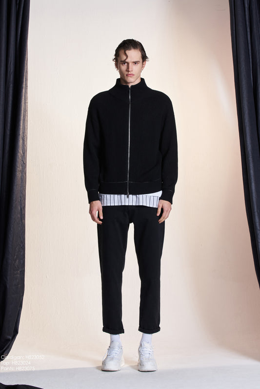 ハイカラージッパーウールカーディガン