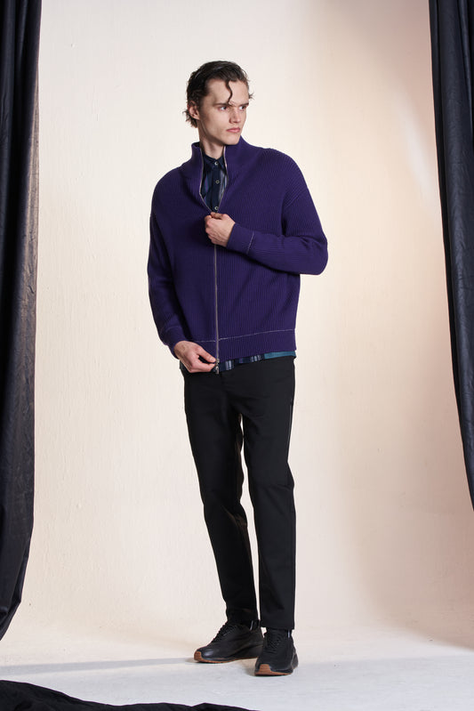 ハイカラージッパーウールカーディガン