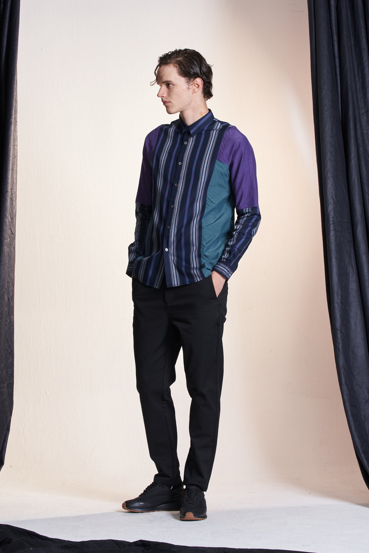 Color Striped Shirt With Color Block