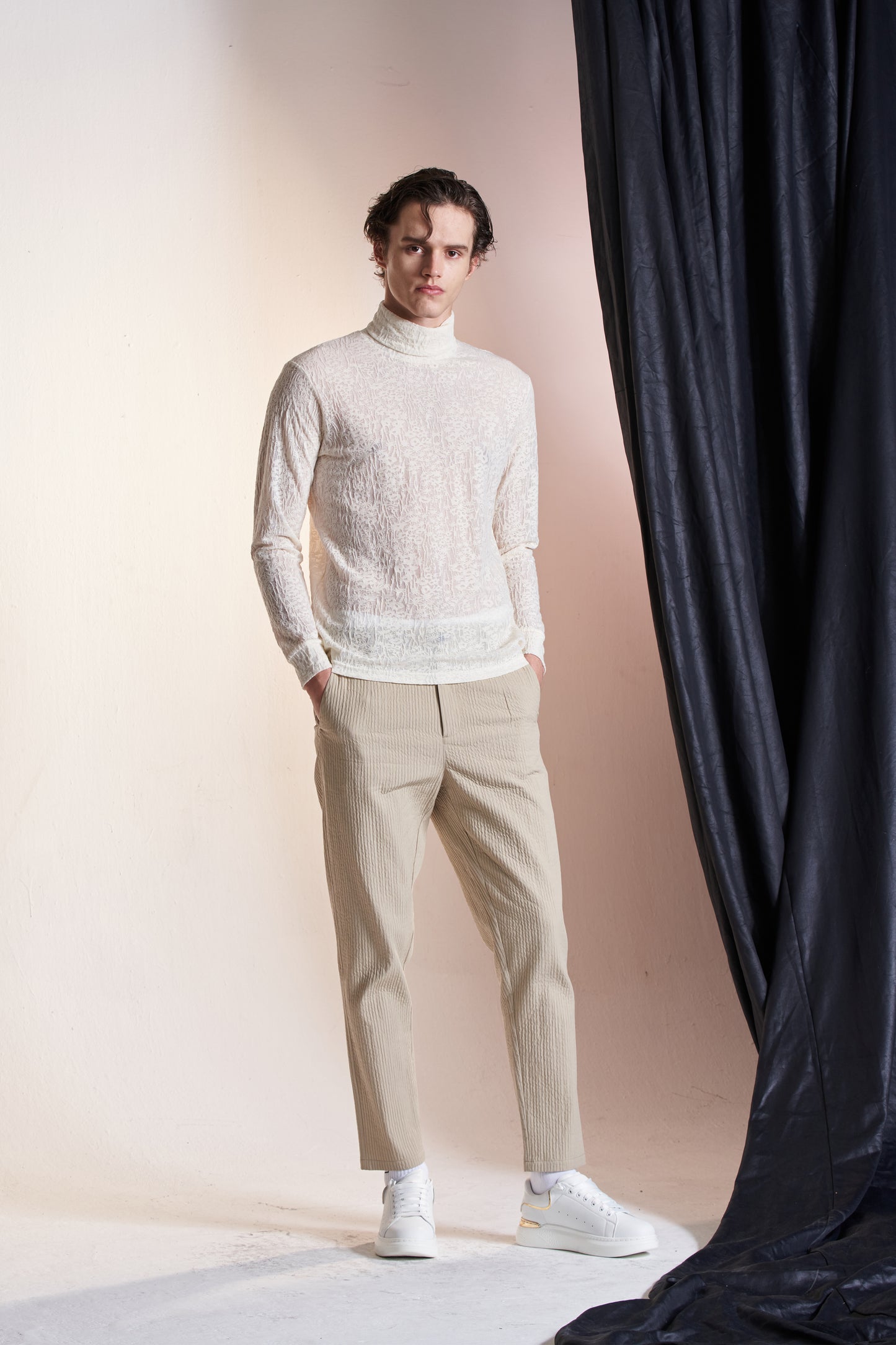 Jersey Burnout Turtleneck Top