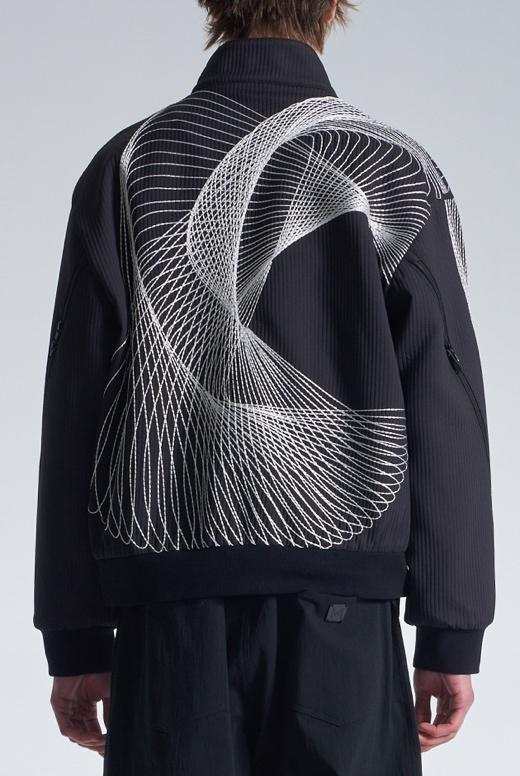 Stand Collar Jackert With Twisted Wavy Lines Embroidery