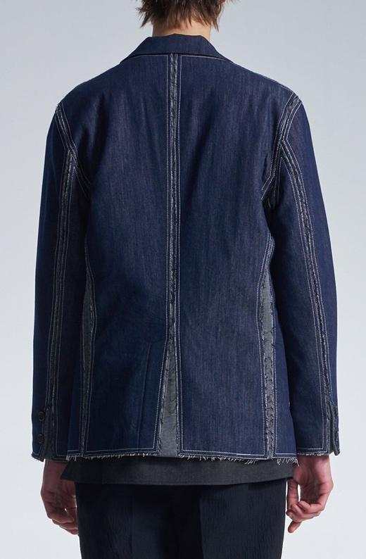 Raw Edge Denim Blazer With Sandwich Knit Base