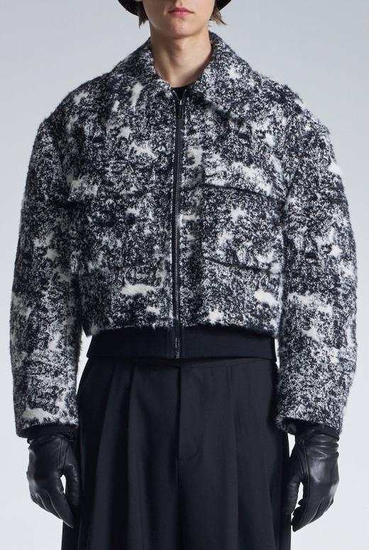 Hairy Abstract Jacquard Cropped Zipper Jacket
