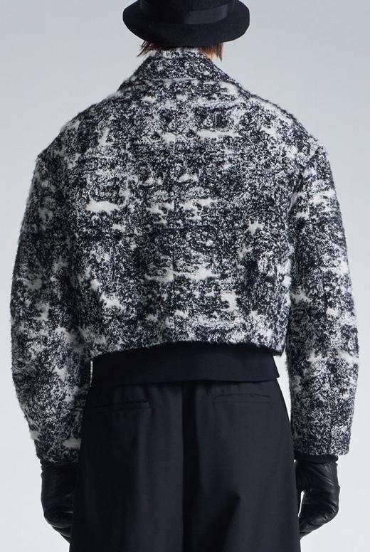 Hairy Abstract Jacquard Cropped Zipper Jacket