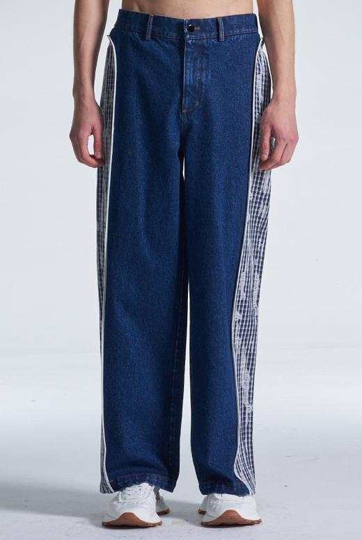 Wide Leg Denim Pants Contrast With Checks