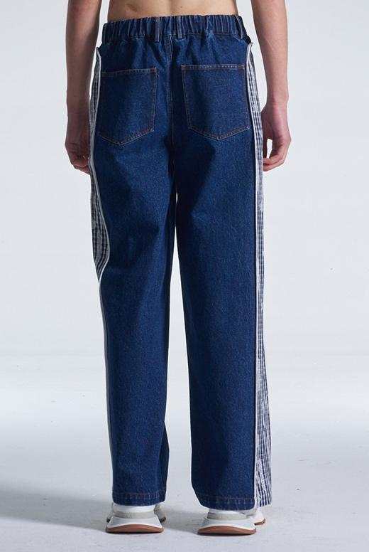 Wide Leg Denim Pants Contrast With Checks