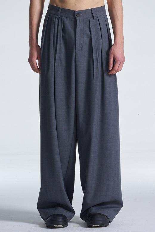 Wide Leg Wool Pants With Multi Pleats