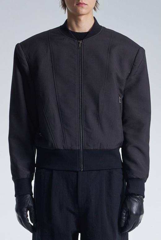 Stripe Texture Zipper Jacket With Power Shoulder