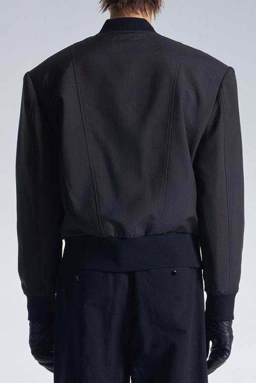 Stripe Texture Zipper Jacket With Power Shoulder