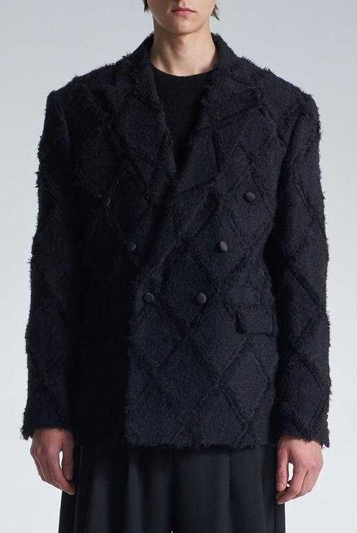 Ripped Diamond Pattern No Collar DB Blazer