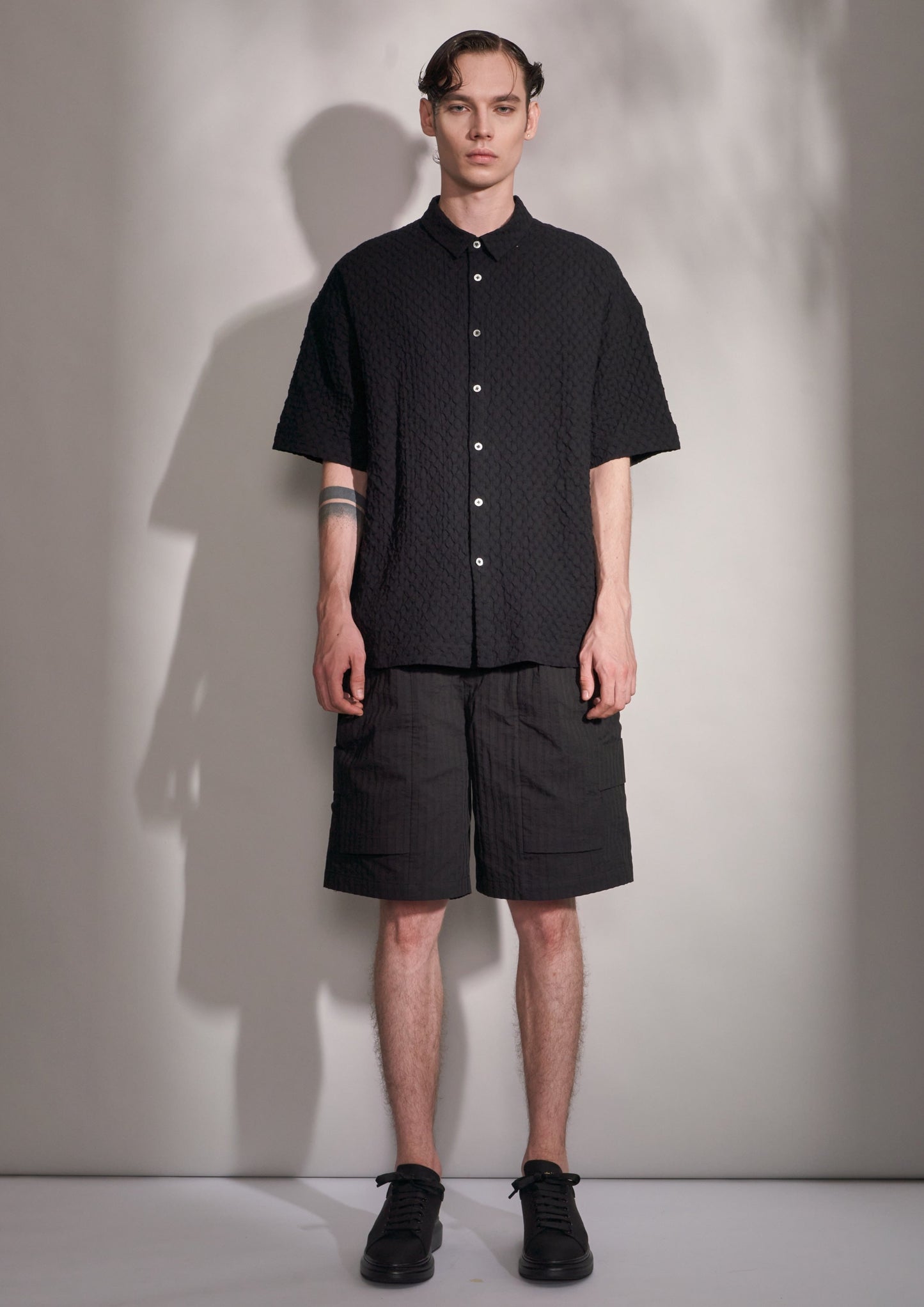 Short Sleeve Shirt With Smocking Cotton Fabric Harrison Wong