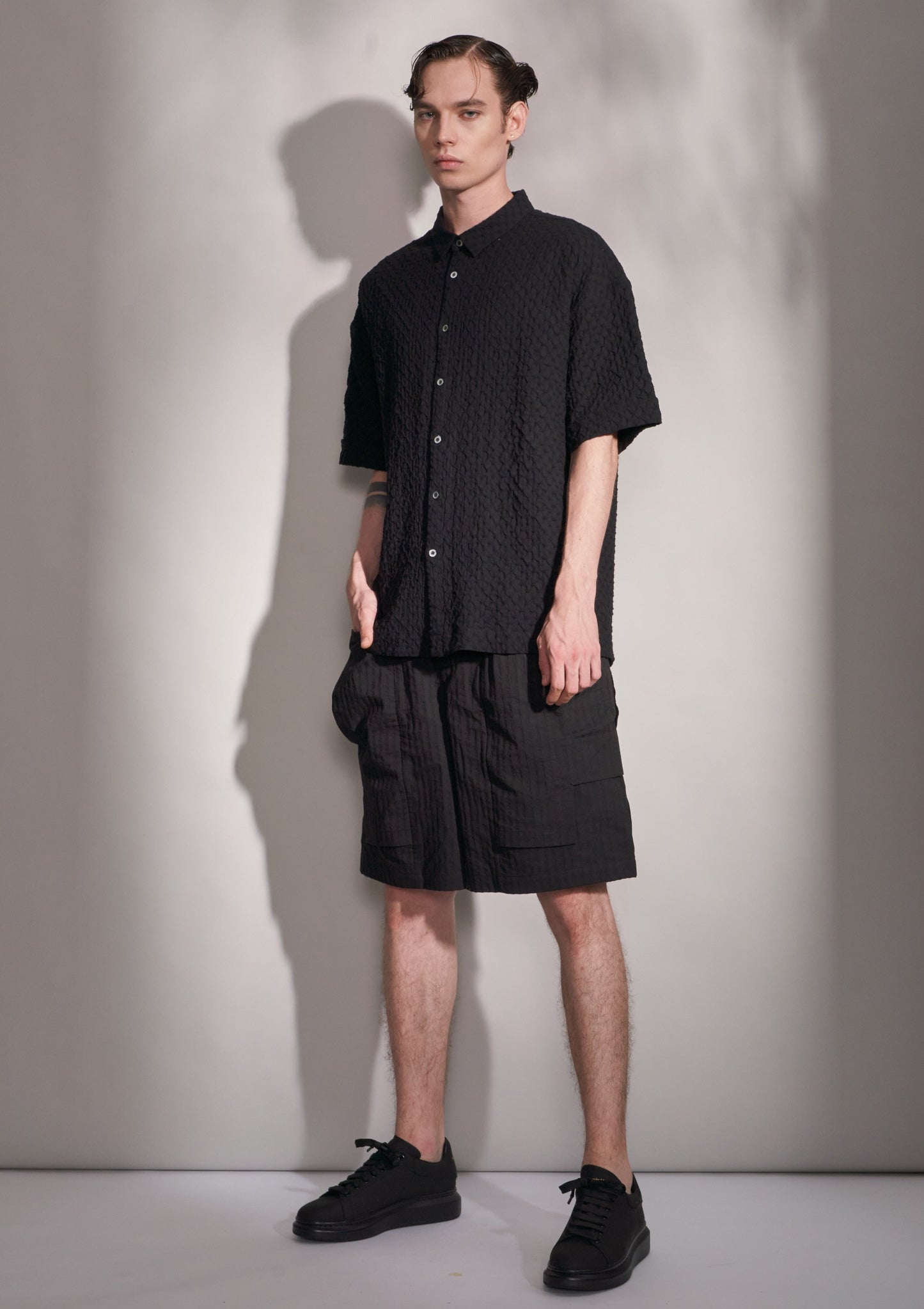 Short Sleeve Shirt With Smocking Cotton Fabric Harrison Wong