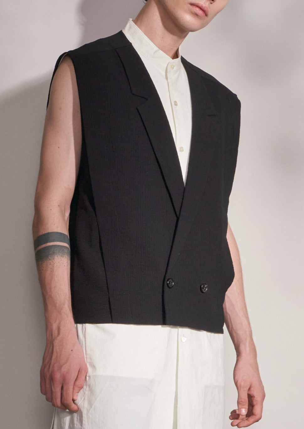 Fabric Contrast Wide Shoulder Waistcoat Harrison Wong