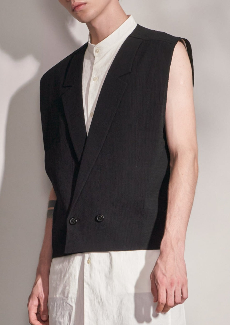 Fabric Contrast Wide Shoulder Waistcoat Harrison Wong