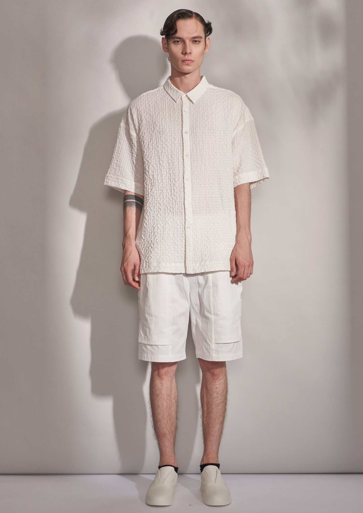 Short Sleeve Shirt With Smocking Cotton Fabric Harrison Wong