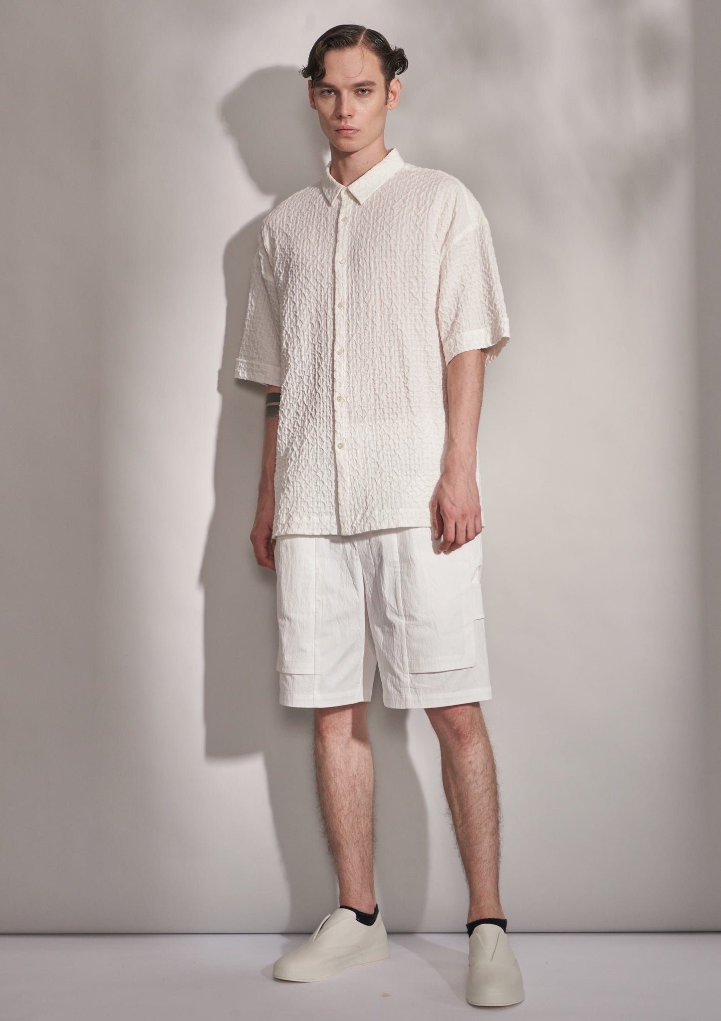 Short Sleeve Shirt With Smocking Cotton Fabric Harrison Wong