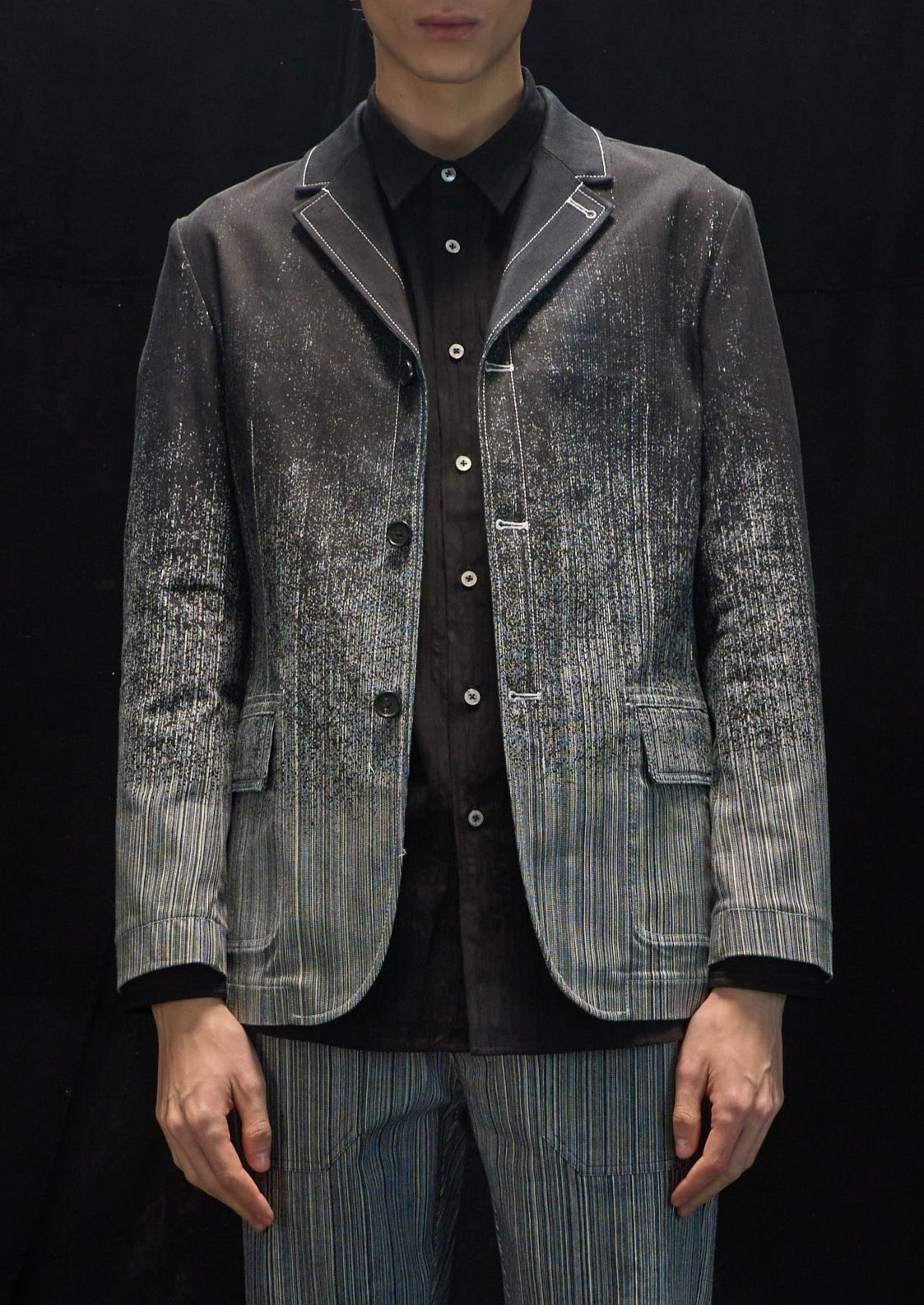 Harrison Wong Striped Denim With Gradation Rain Print