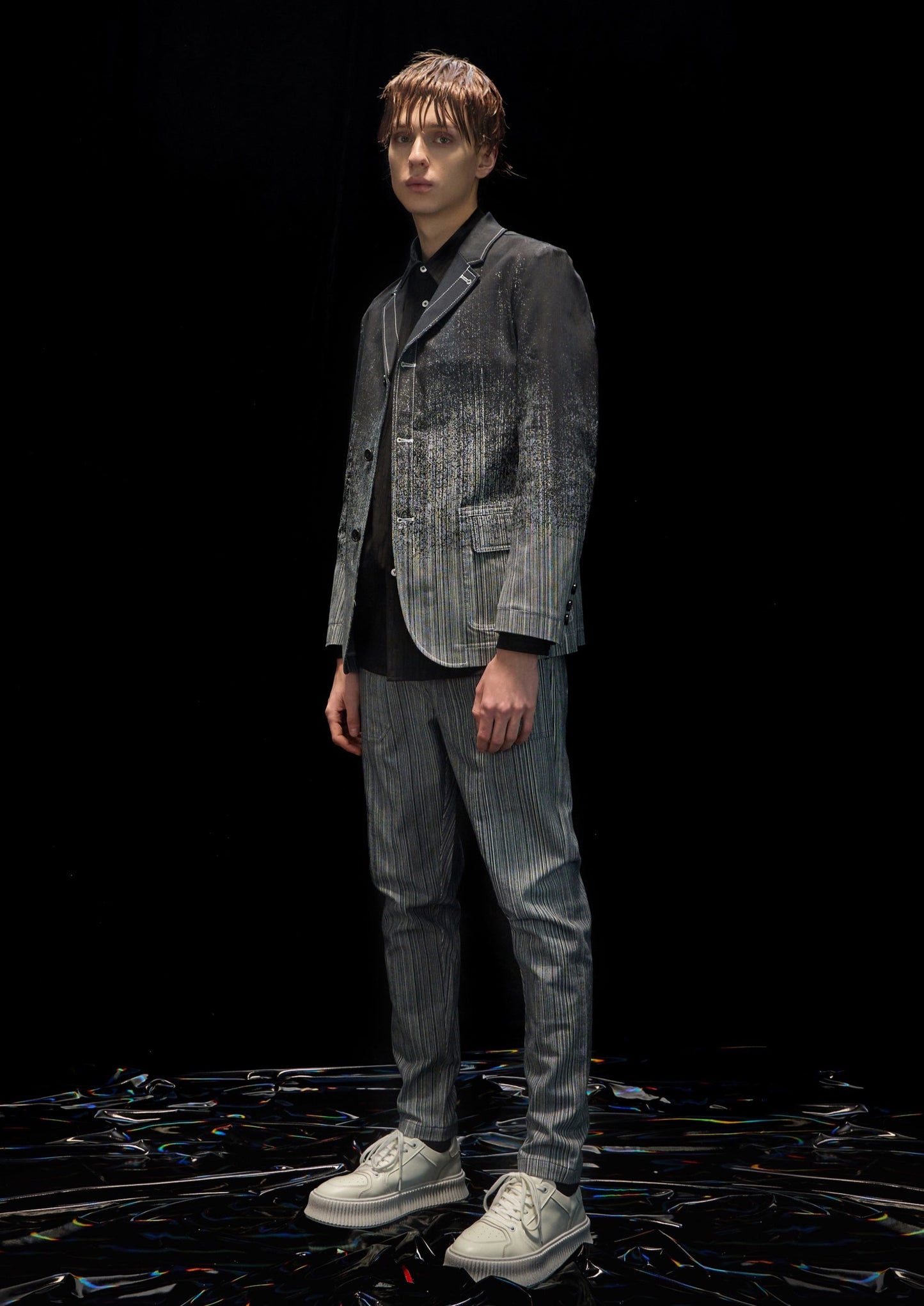Harrison Wong Striped Denim With Gradation Rain Print