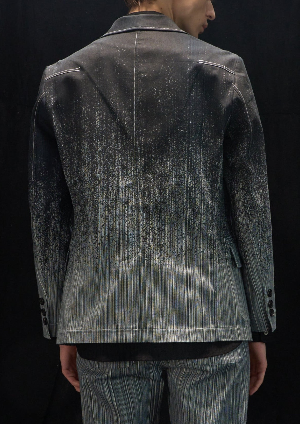Harrison Wong Striped Denim With Gradation Rain Print