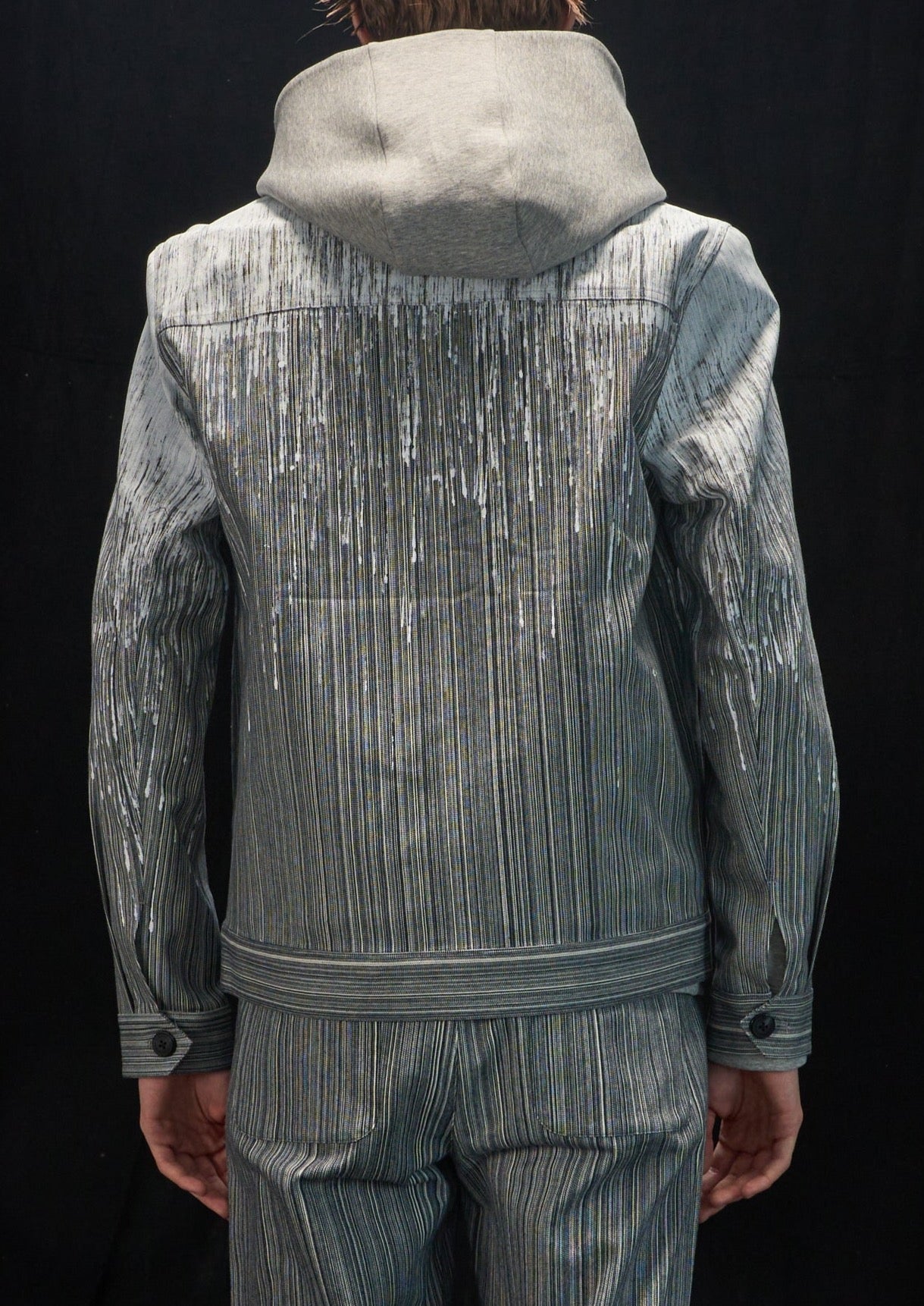 Harrison Wong Striped Denim Jacket With Rain Print