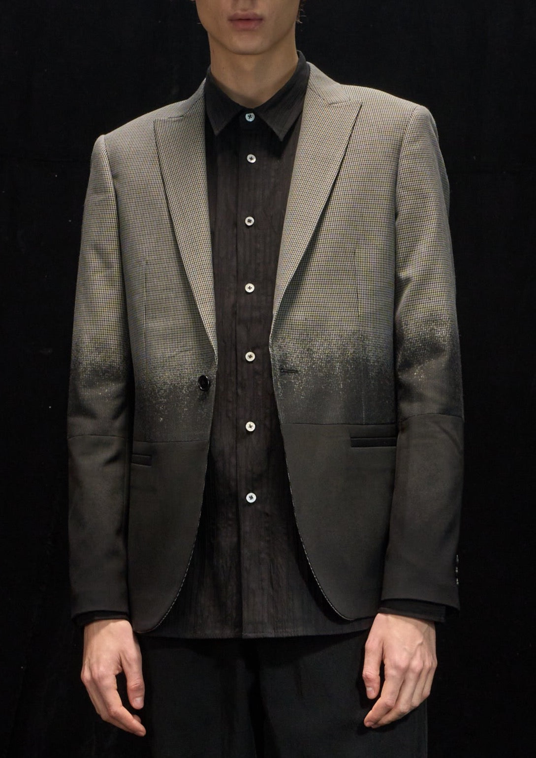 Harrison Wong Fabric Contrast Blazer With Gradation Rain Print