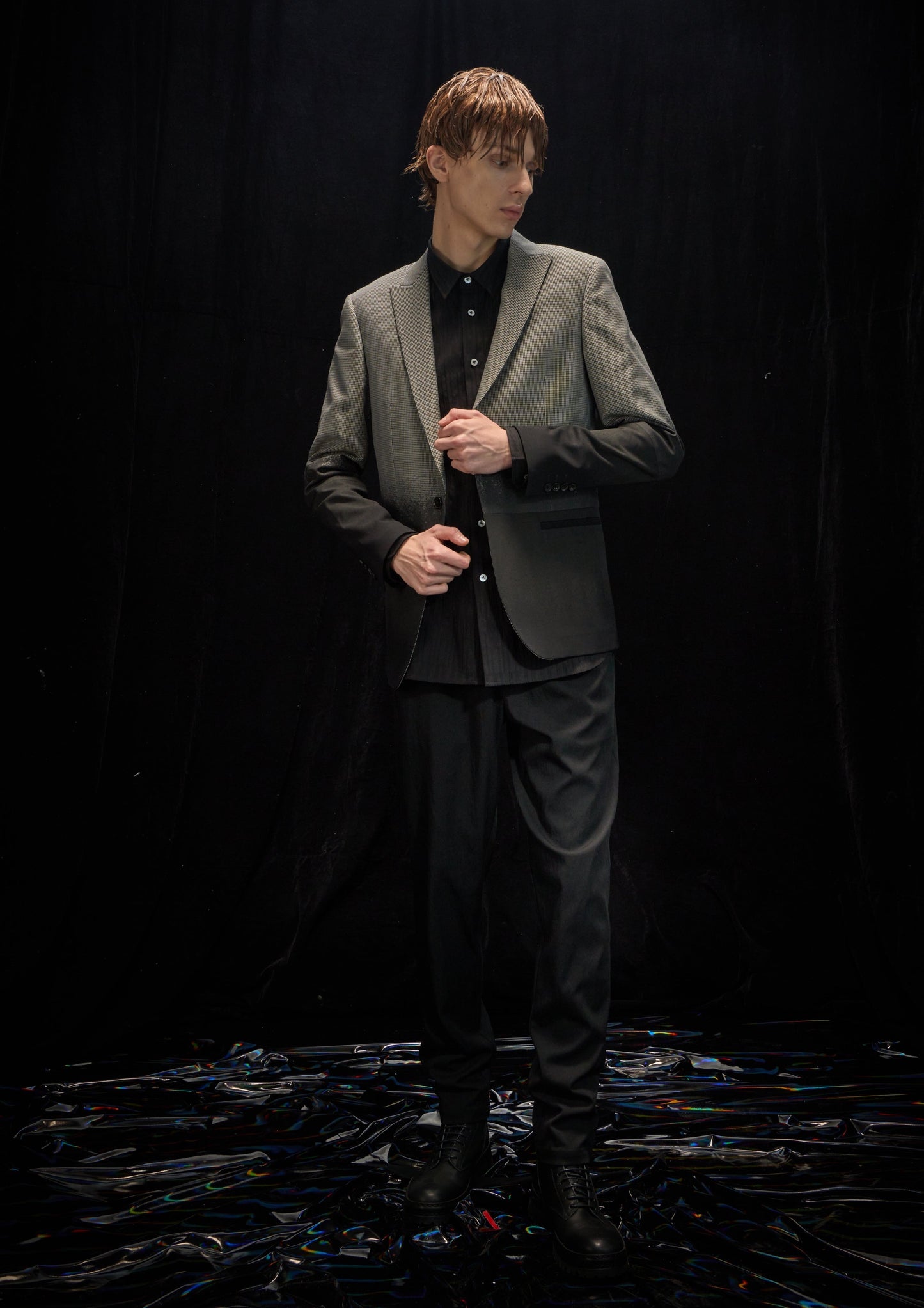Harrison Wong Fabric Contrast Blazer With Gradation Rain Print