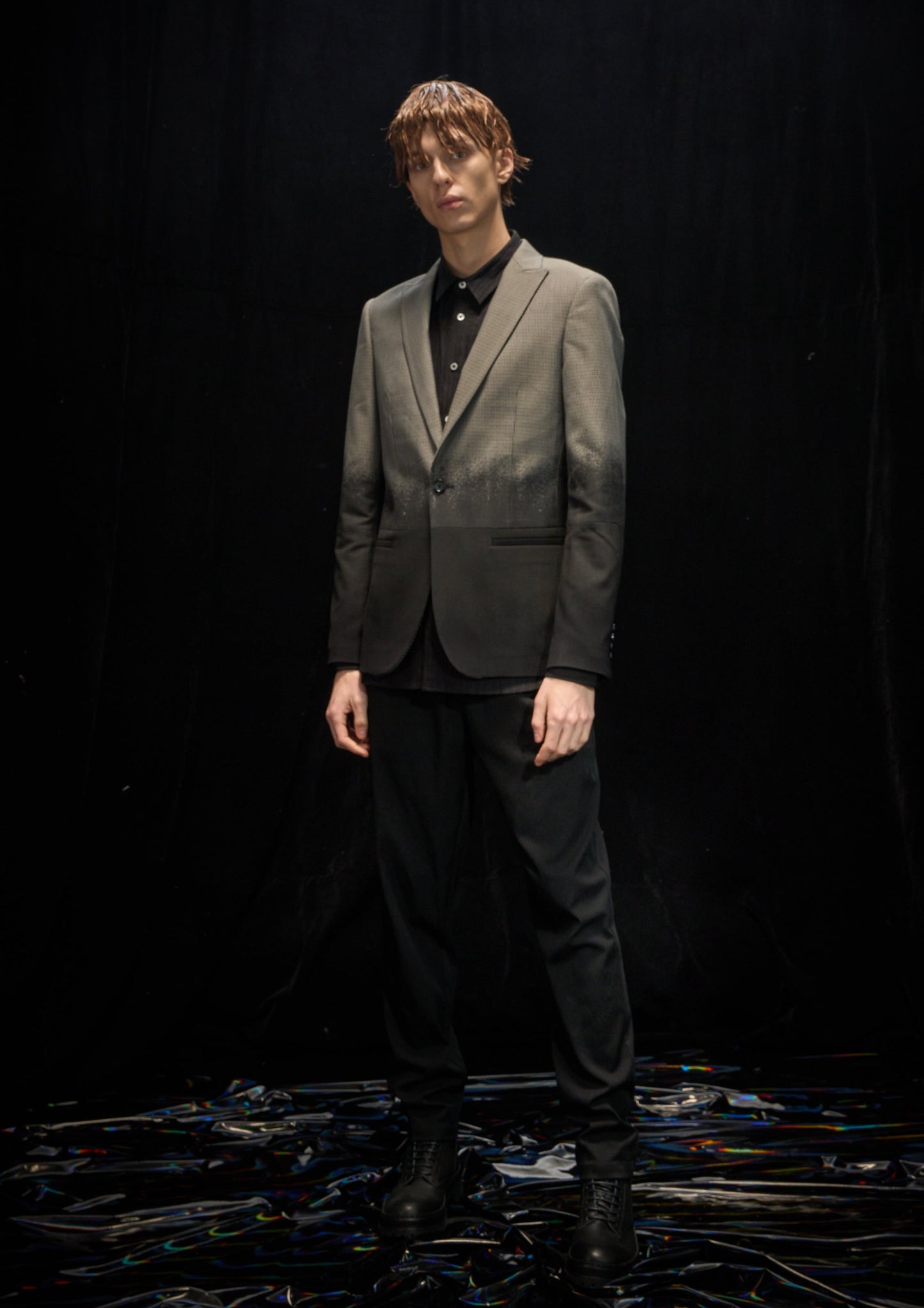 Harrison Wong Fabric Contrast Blazer With Gradation Rain Print