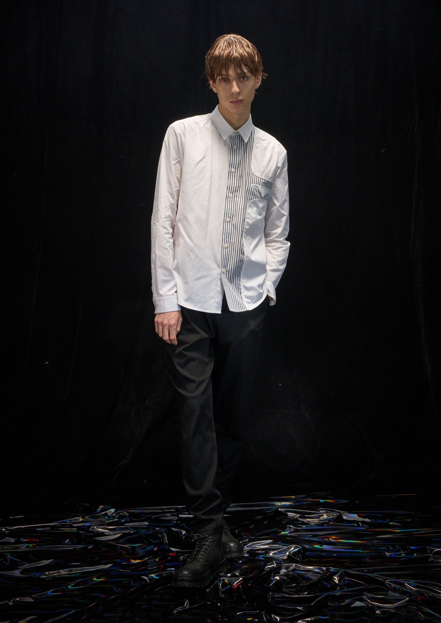Harrison Wong Shirt With Stripe Contrast