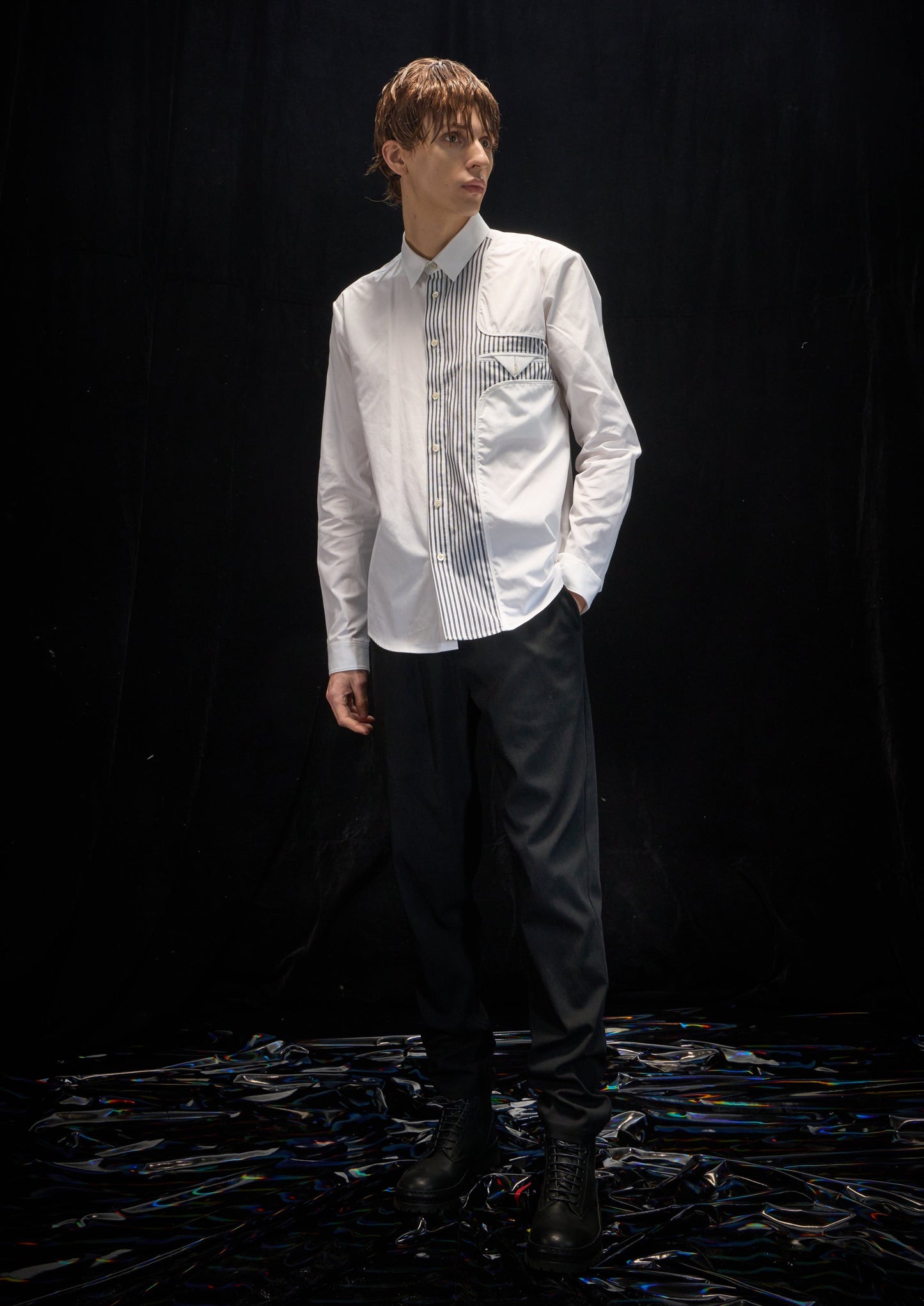 Harrison Wong Shirt With Stripe Contrast