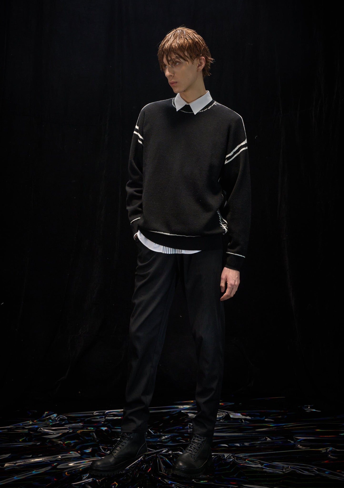 Harrison Wong Draw Line Pattern Wool Sweater