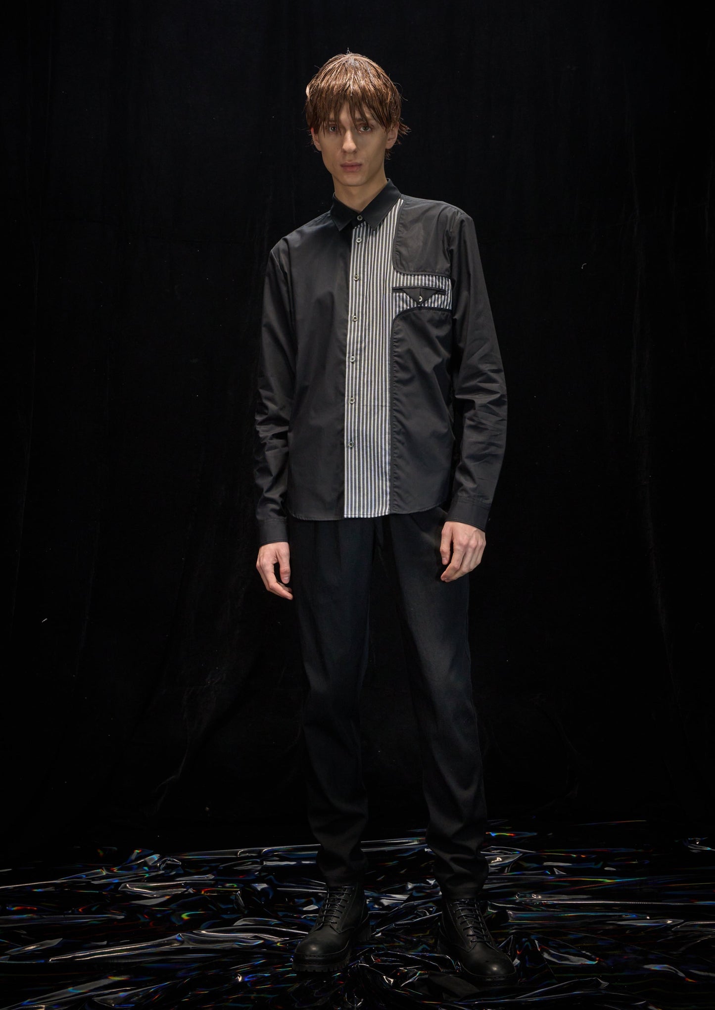 Harrison Wong Shirt With Stripe Contrast
