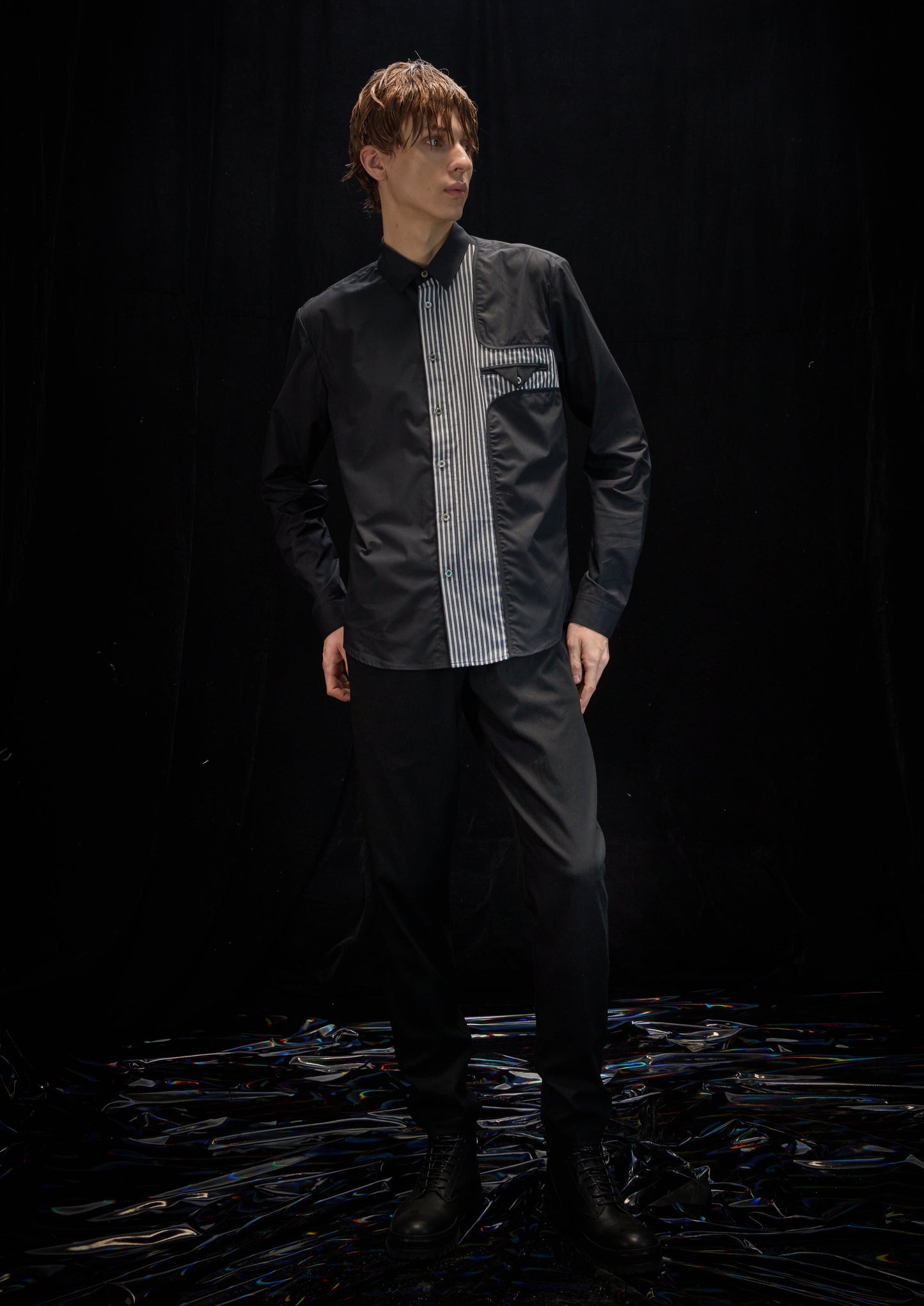 Harrison Wong Shirt With Stripe Contrast
