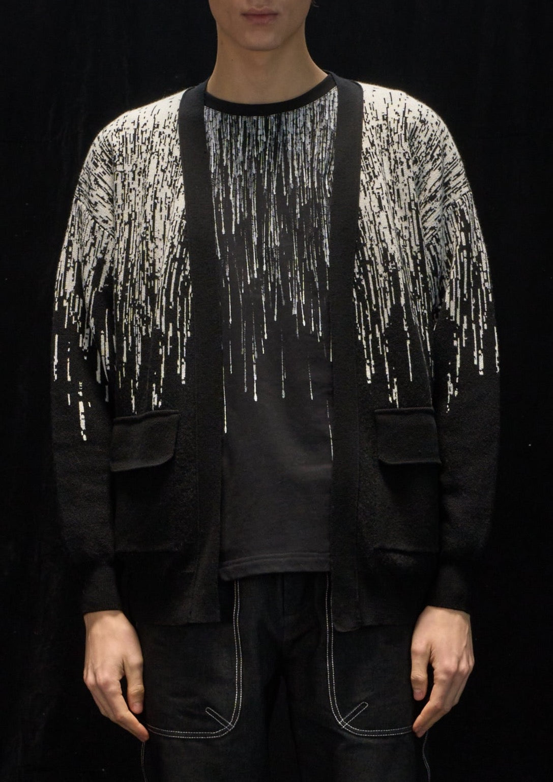 Harrison Wong Rain Pattern Wool Cardigan