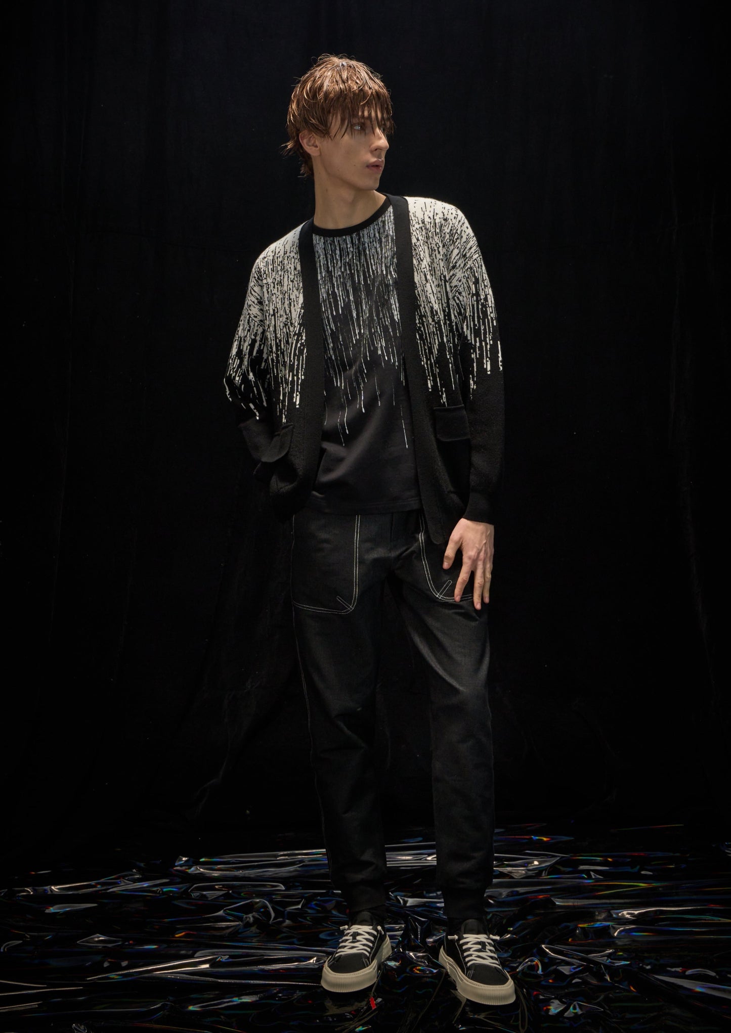 Harrison Wong Rain Pattern Wool Cardigan