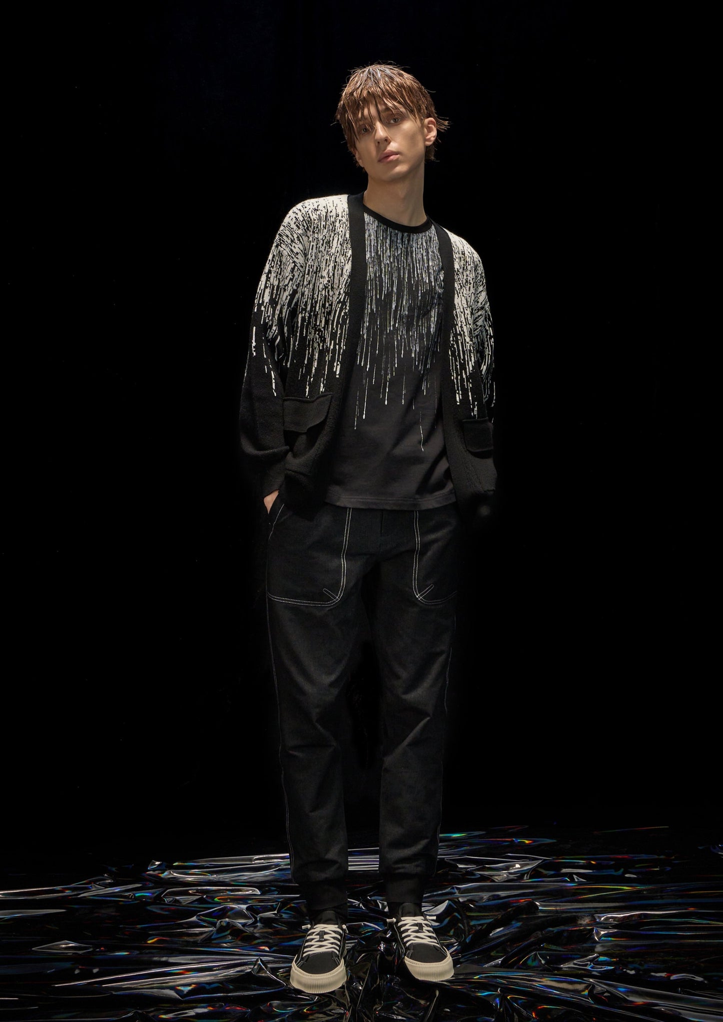 Harrison Wong Rain Pattern Wool Cardigan