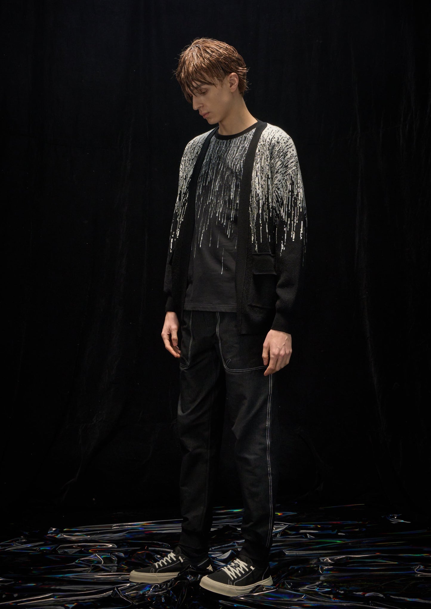 Harrison Wong Rain Pattern Wool Cardigan