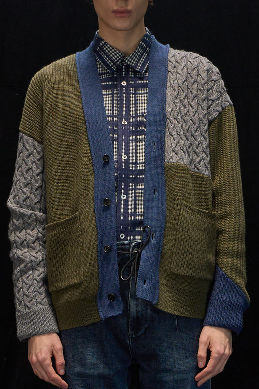 Harrison Wong Pattern And Color Block Wool Cardigan