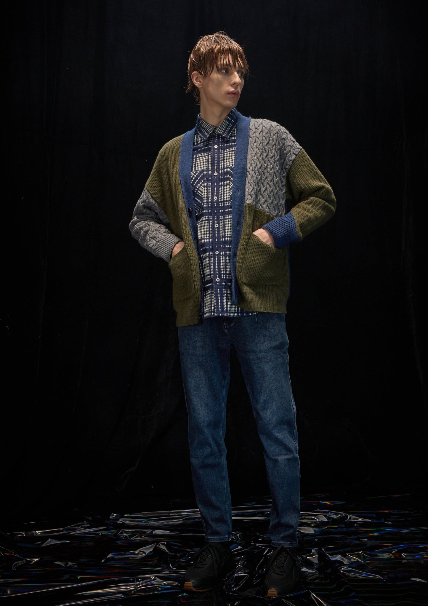Harrison Wong Pattern And Color Block Wool Cardigan