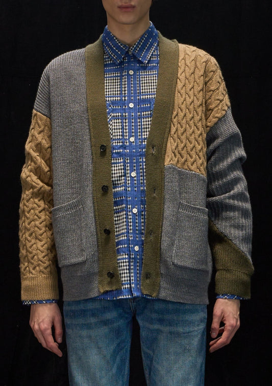 Harrison Wong Pattern And Color Block Wool Cardigan