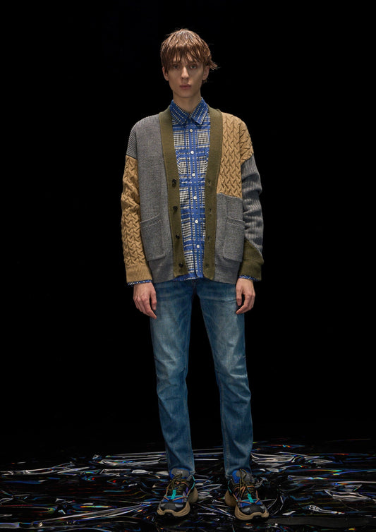 Harrison Wong Pattern And Color Block Wool Cardigan