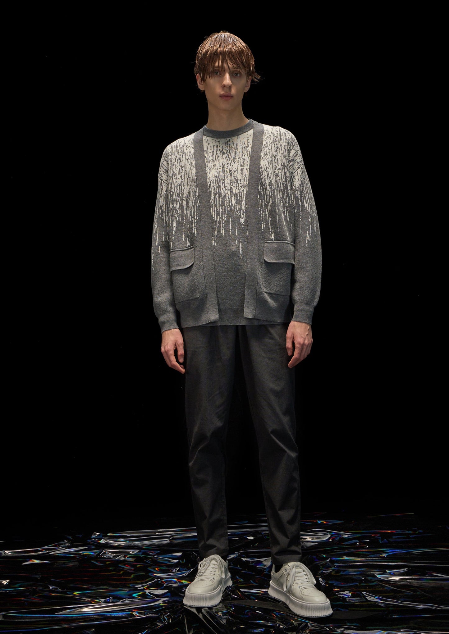 Harrison Wong Rain Pattern Wool Cardigan