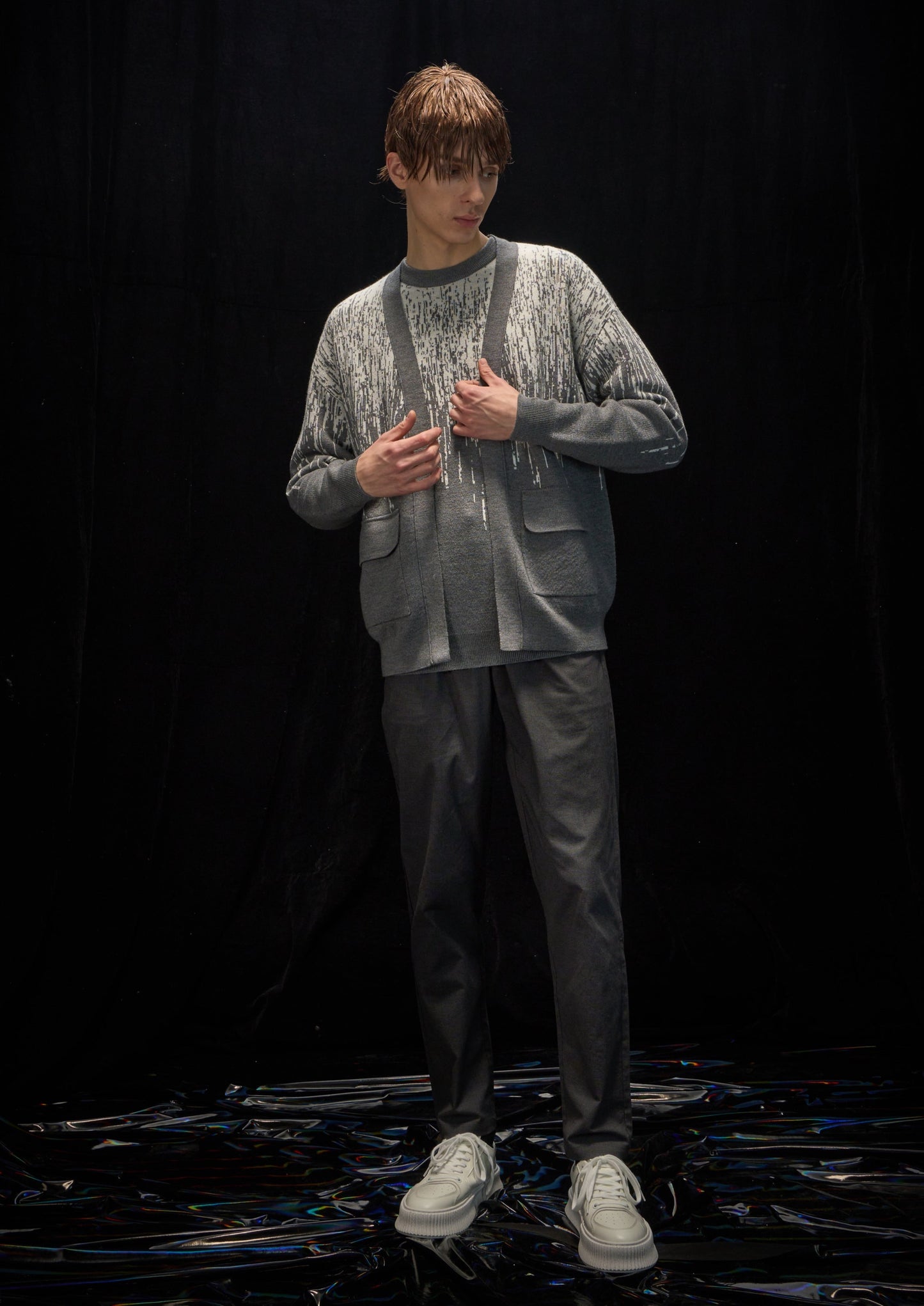 Harrison Wong Rain Pattern Wool Cardigan