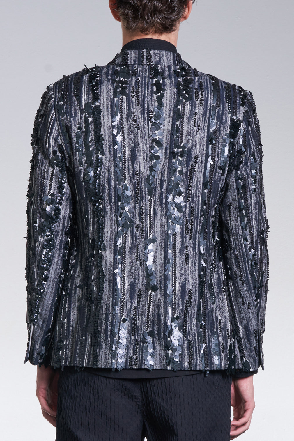 Shadow Stripe Pattern Jacquard Blazer With Beading