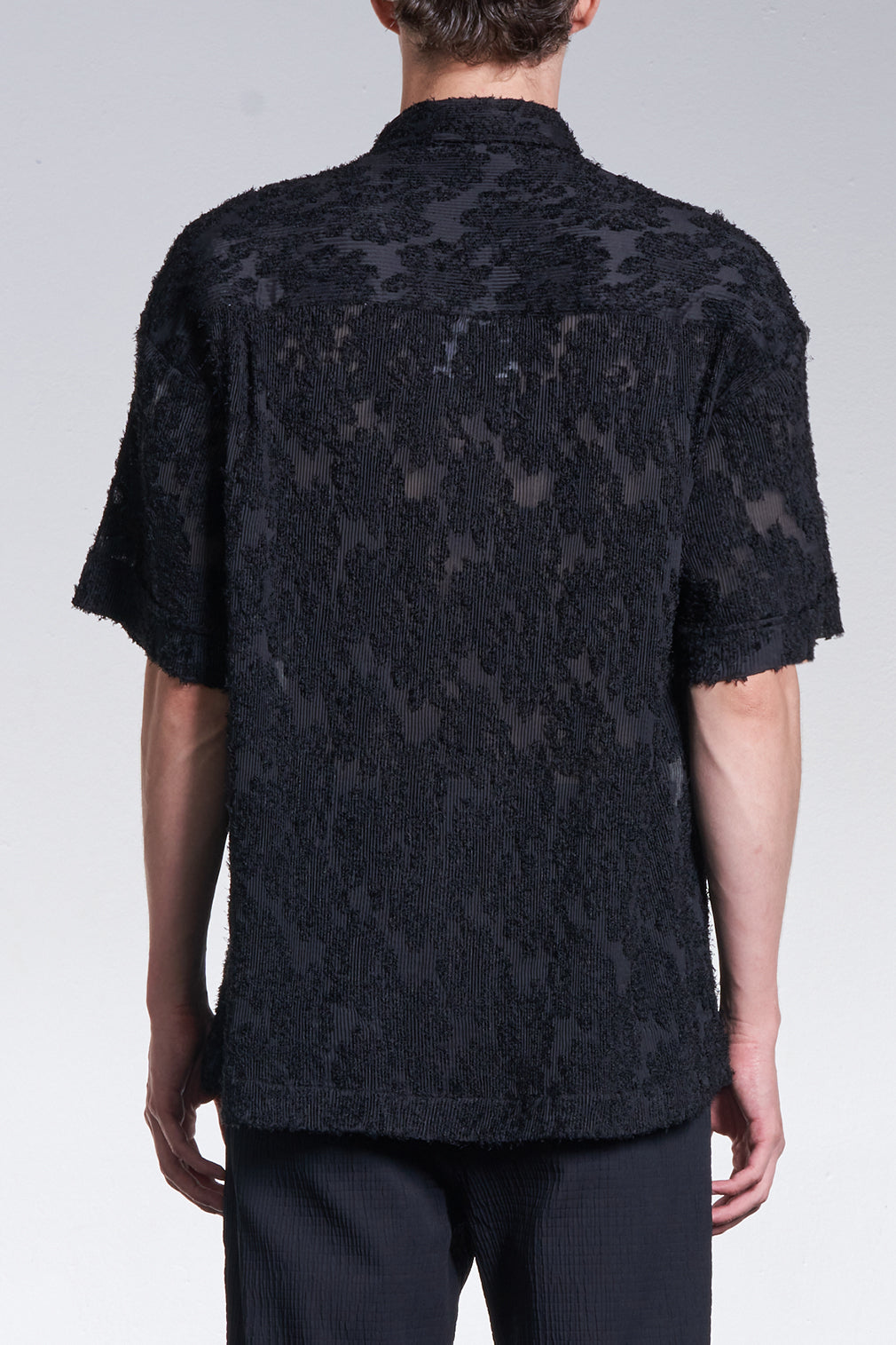Burnt Out Flower Pattern Pleated Shirt